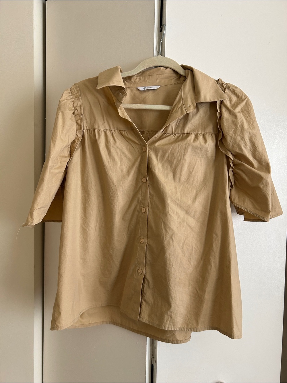 Light Brown Button-Front Women’s Blouse